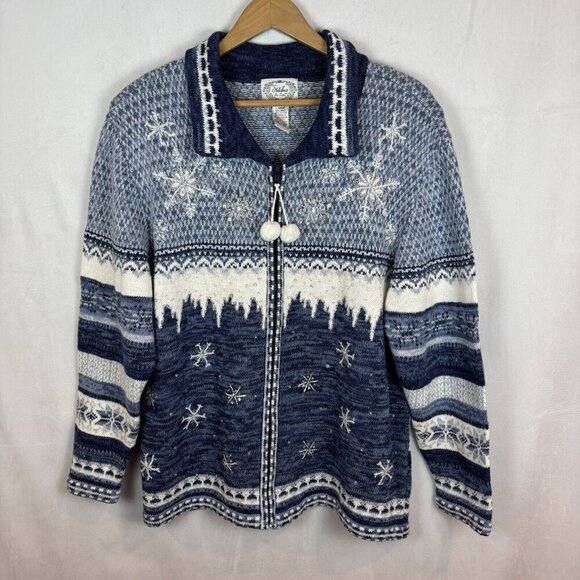 Stitches in Time Women's Full Zip Beaded Embroidered Cardigan Sweater Size Large - Picture 1 of 11